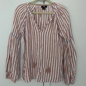 Paige Striped Embroidered Tassel Peasant Blouse